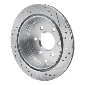 Nissan Frontier Brake Rotor (1) - Rear Left - R1 Concepts - Drilled & Slotted - Silver - `05-`25